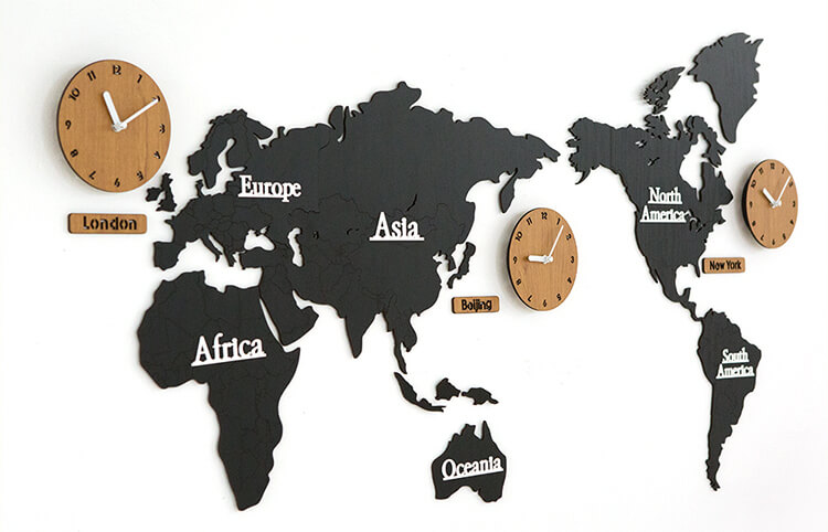 World Map Wooden Wall Clock
