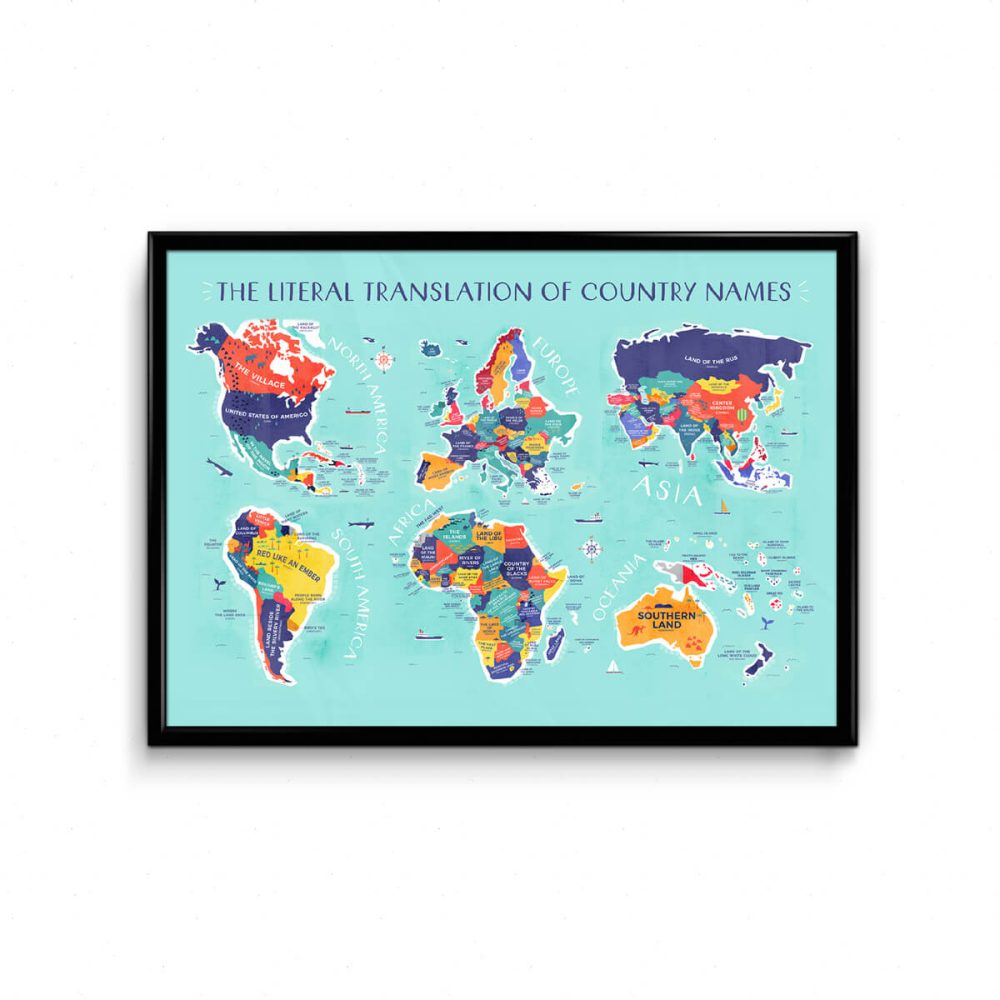 World Map Country Name Origins Poster