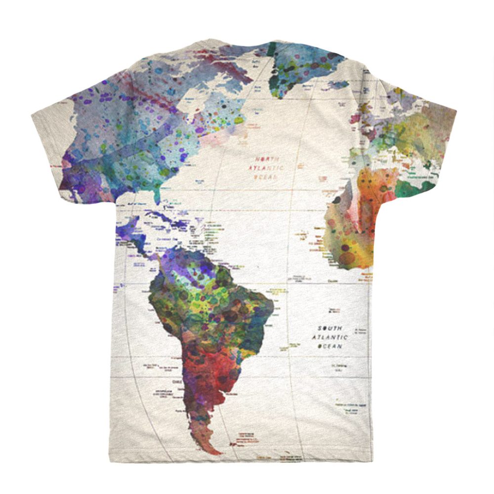 Havanemone Orphan svælg Watercolor World Map T-Shirt - Travel Bible Shop