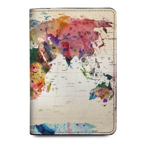 Watercolor World Map Passport Holder