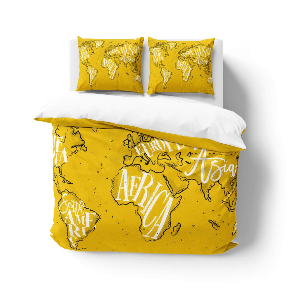 World Map Continent Names Duvet Cover Bedding Set