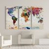 Watercolor World Map 3 Panel Canvas Set