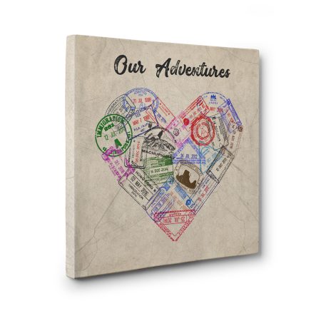 Passport Stamp Heart Personalized Canvas Print