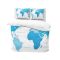 Blue World Map With Place Names Duvet Bedding Set