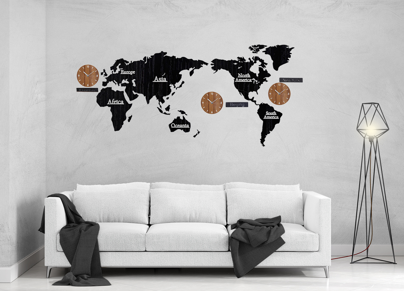 World Map Wooden Wall Clock