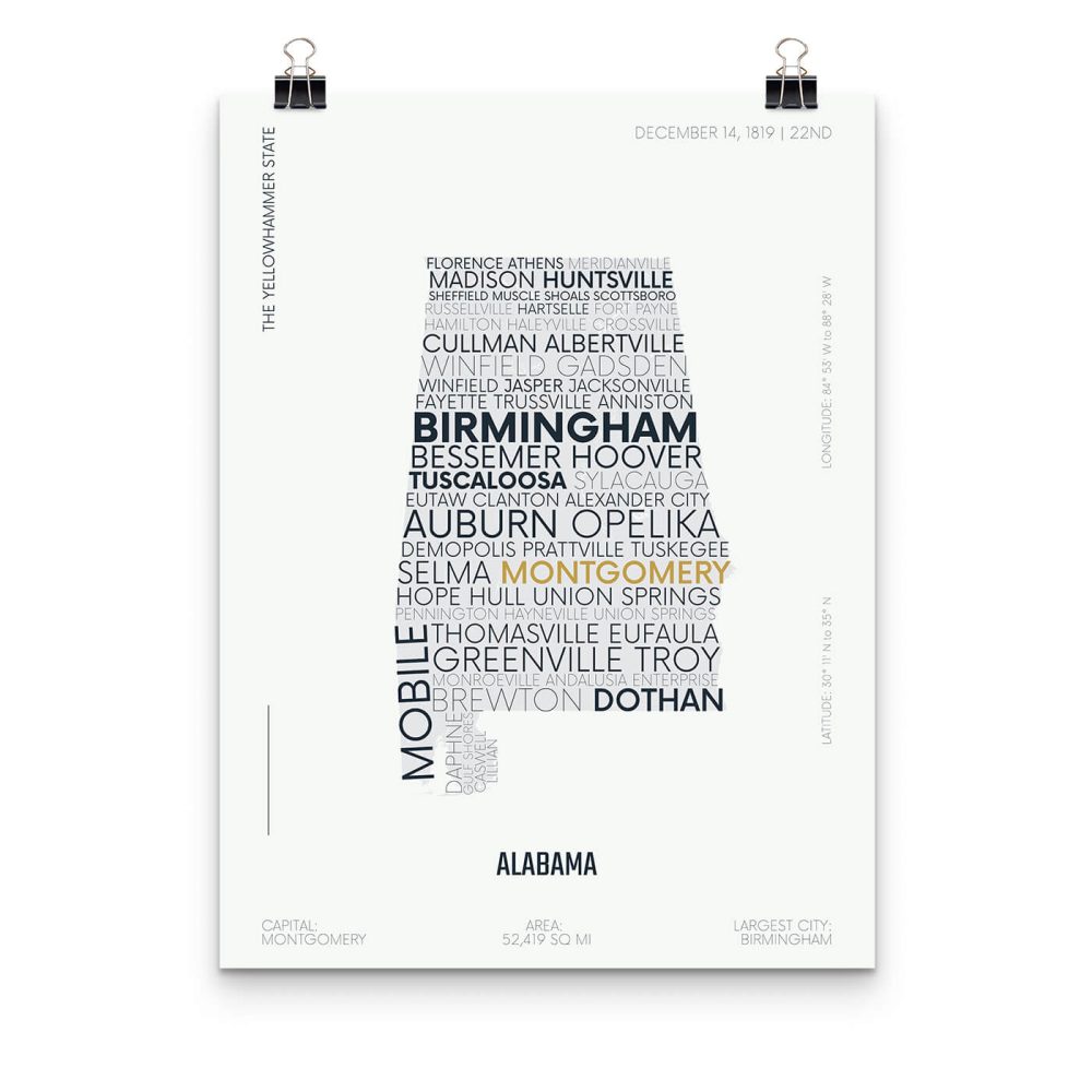 Alabama Typography Map Poster