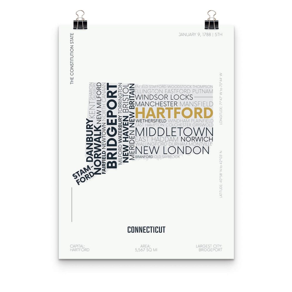 Connecticut Typography Map Poster