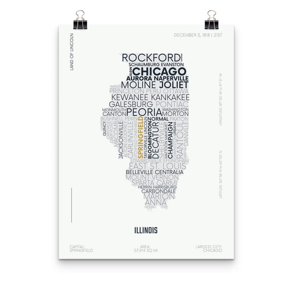 Illinois Typography Map Poster