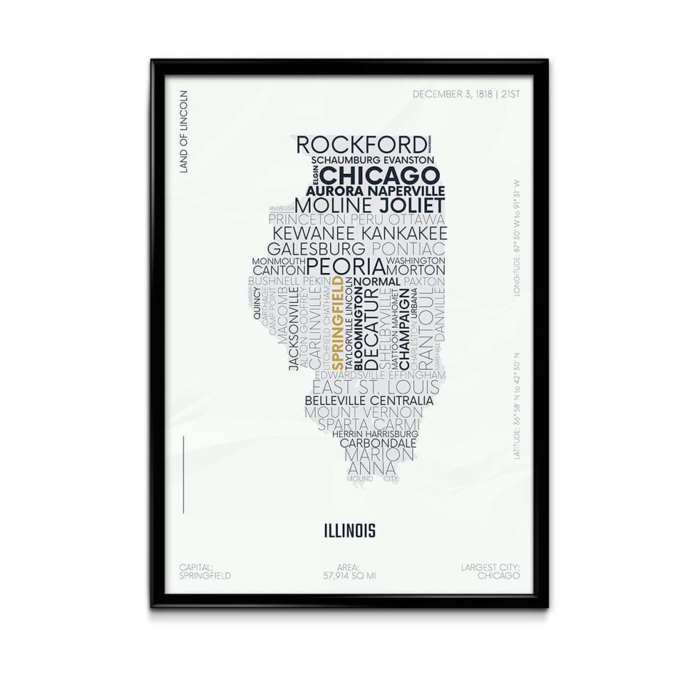 Illinois Typography Map Poster