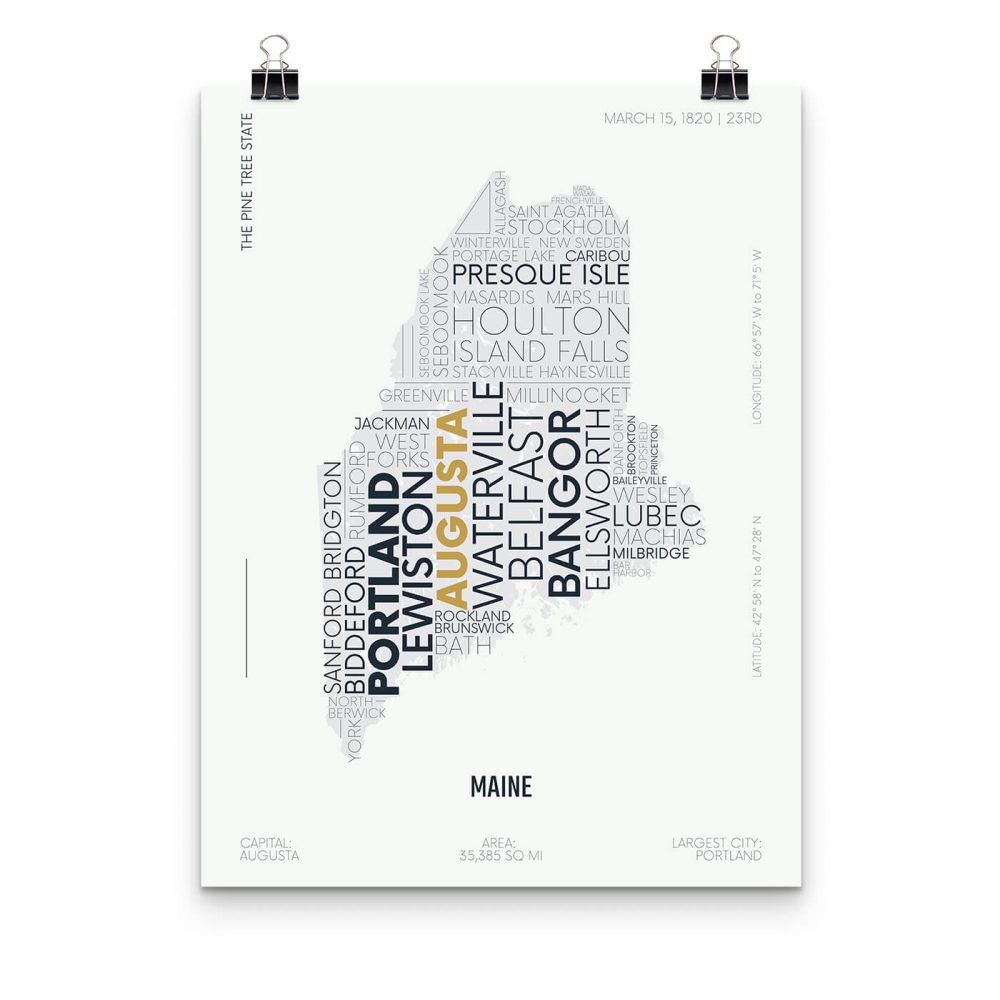 Maine Typography Map Poster