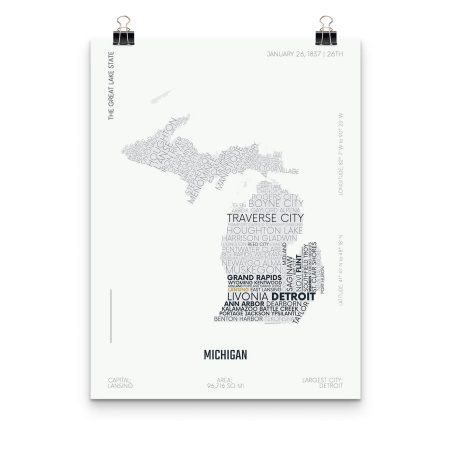 Michigan Typography Map Poster