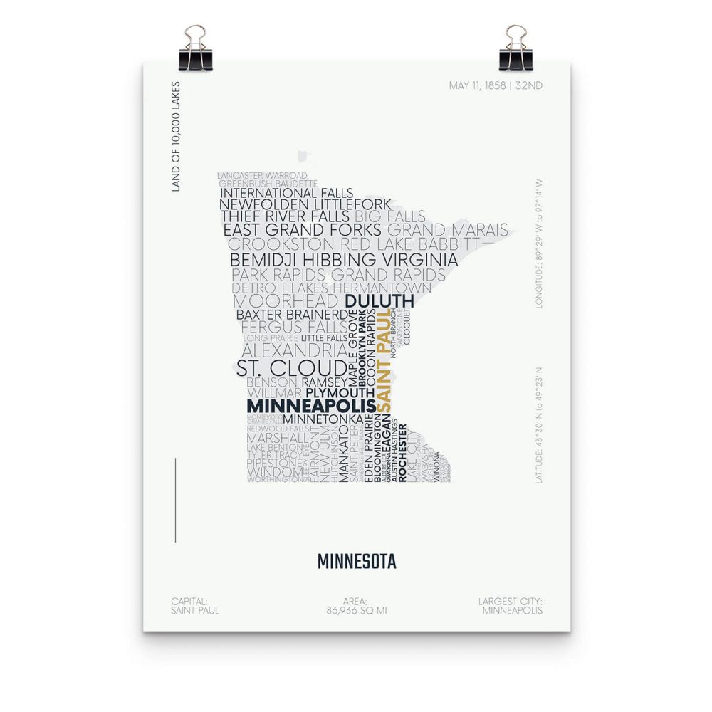 Minnesota Typography Map Poster