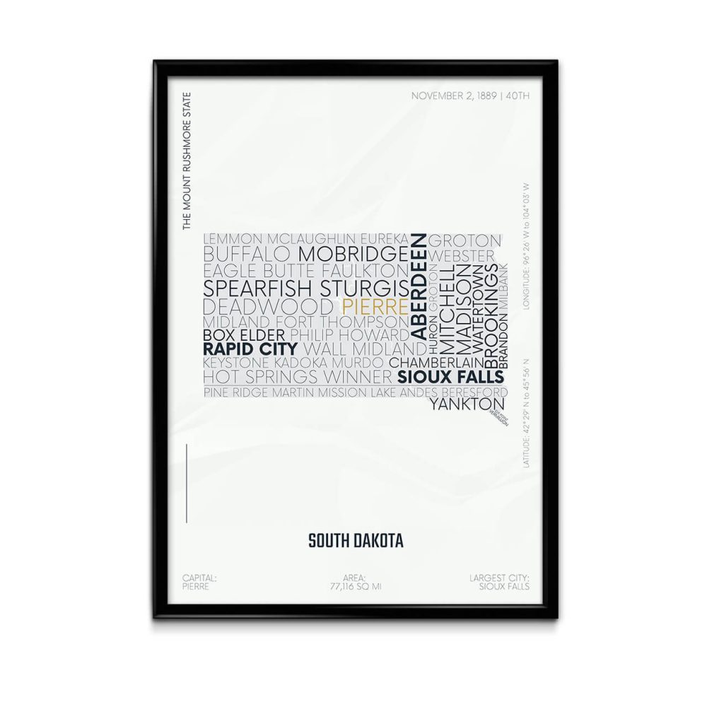 South Dakota Typography Map Poster