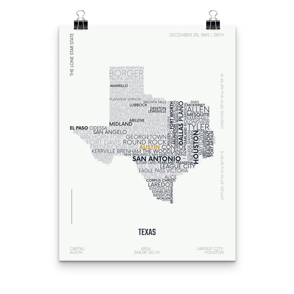 Texas Typography Map Poster