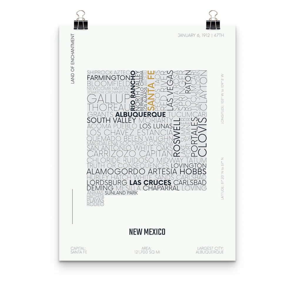 New Mexico Typography Map Poster