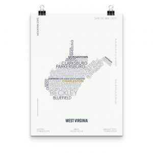 West Virginia Typography Map Poster