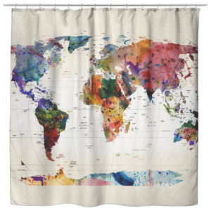 Watercolor World Map Shower Curtain